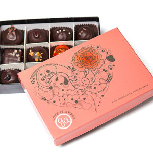 Love Is Sweet 12-piece Valentines Box of gourmet dark chocolate truffles