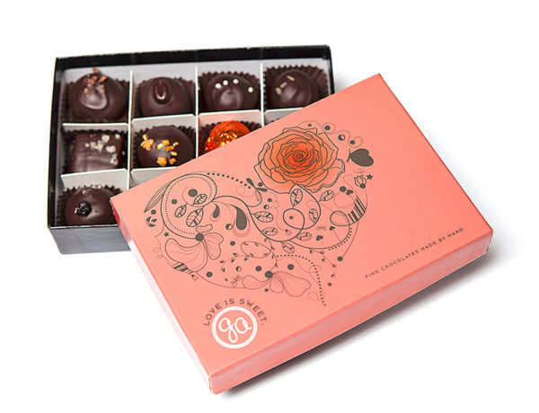 Love Is Sweet 12-piece Valentines Box of gourmet dark chocolate truffles